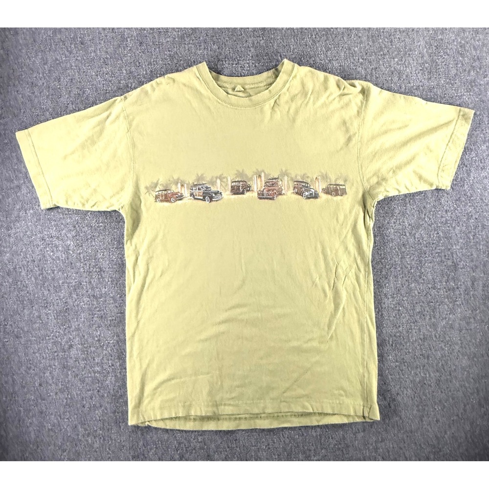 Newport Blue Mens M Vintage Woodie Surf Car Graphic T-Shirt Sage Green Cotton